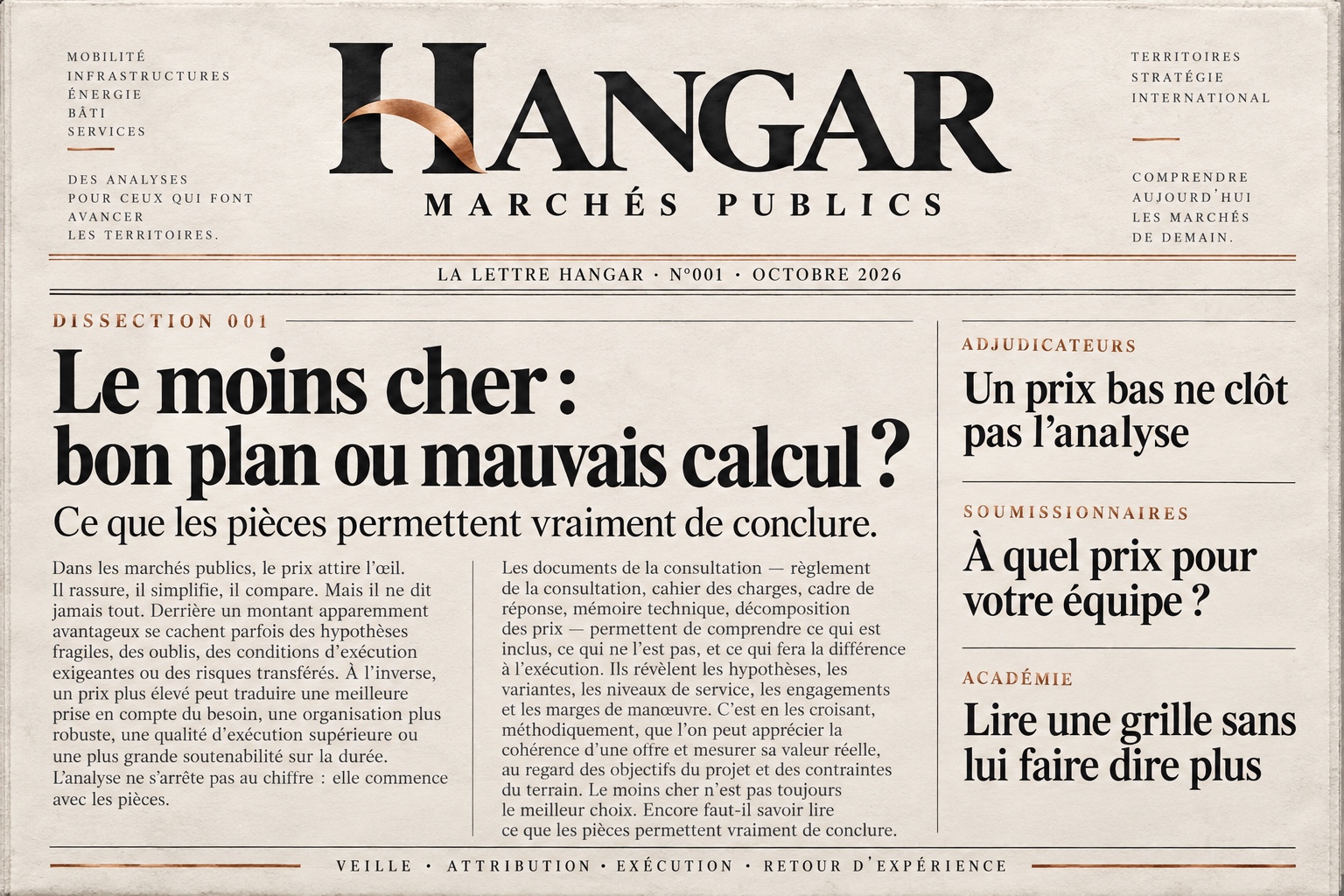 Une du journal HANGAR, numéro 001.