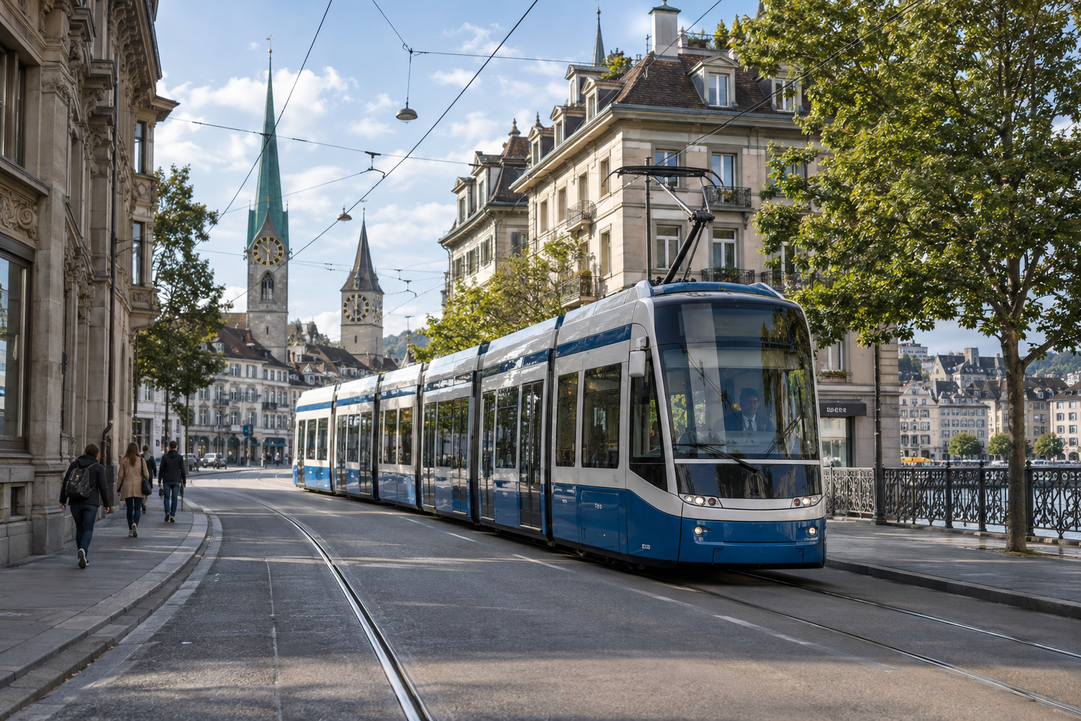 Illustration éditoriale du secteur matériel roulant à Zurich.
